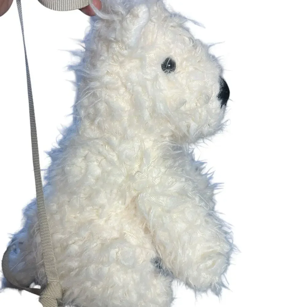 Fluffy Soft White Plush Dog Stuffed Animal Small Bag w/ Handle NWOT